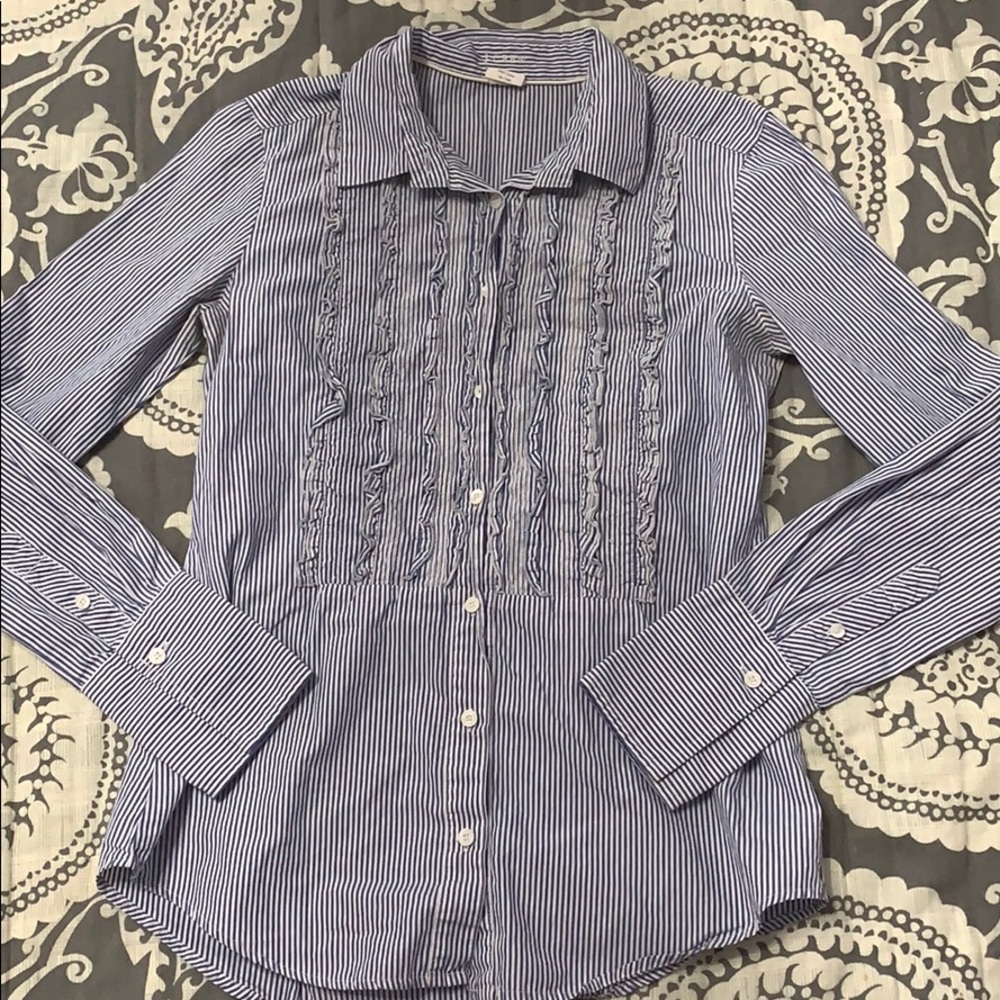 Sz 0 J. Crew ruffled Button Down Top